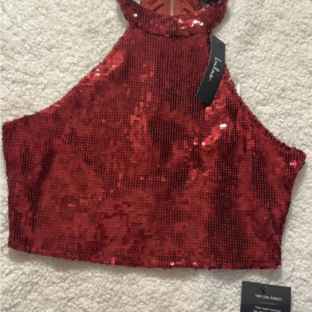 Lulu's Red Sequin Crop Tank Top